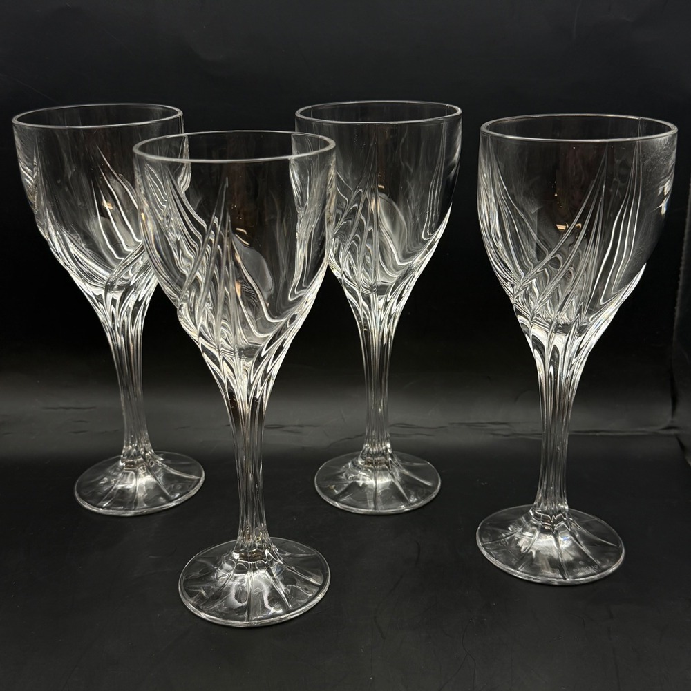 Vtg Lenox Debut Crystal Wine Glass Set of 4 Blown Glasses Water Goblets 7in